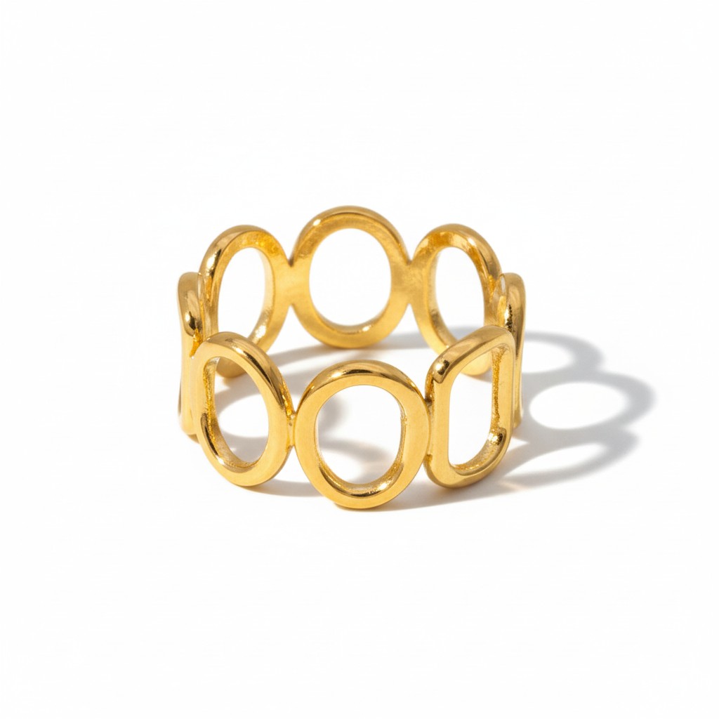 Open Ring met Ovale en Vierkante Schakels (Zilver- of Goudkleurig RVS)