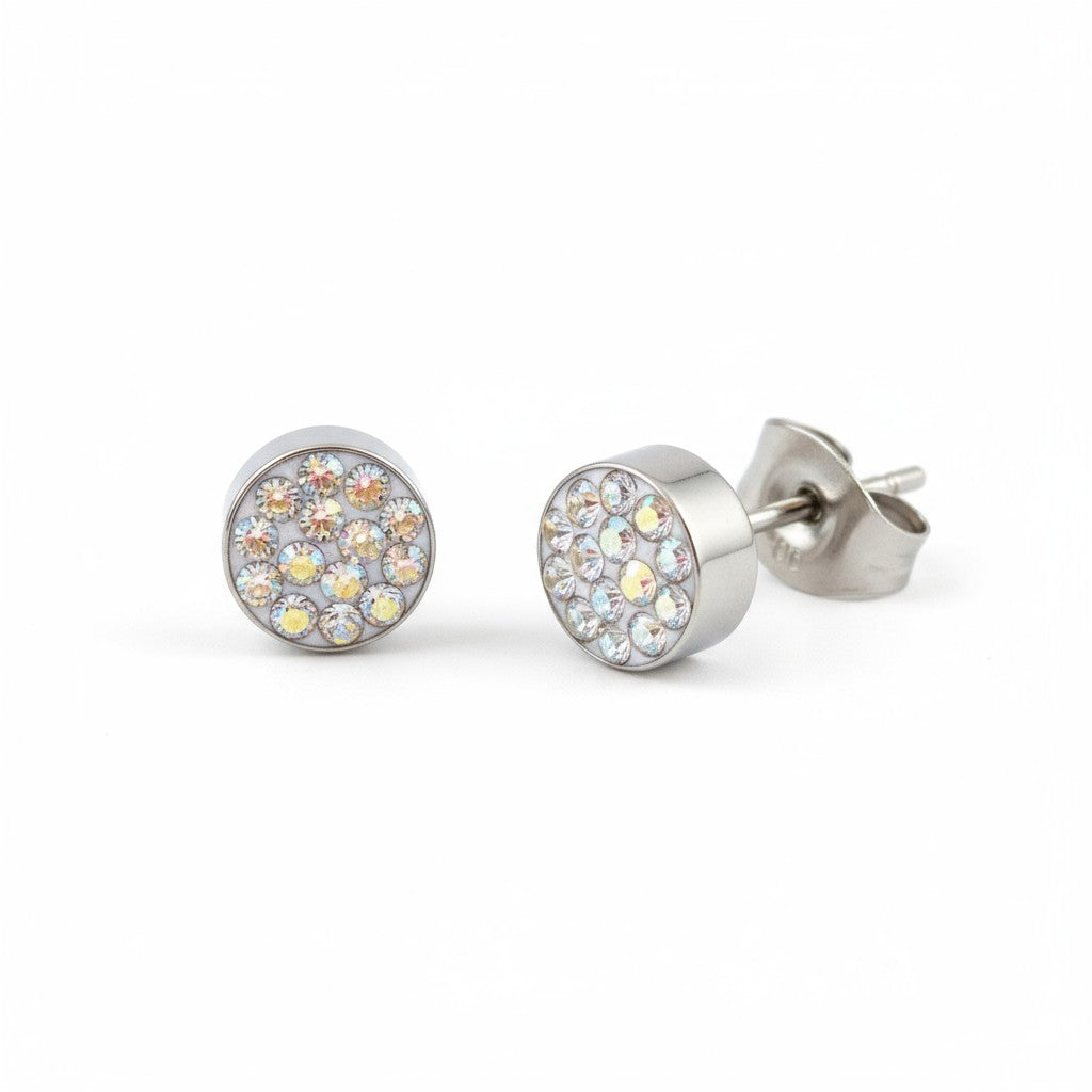 Silver-colored stud earrings with AB crystal – 6 mm 
