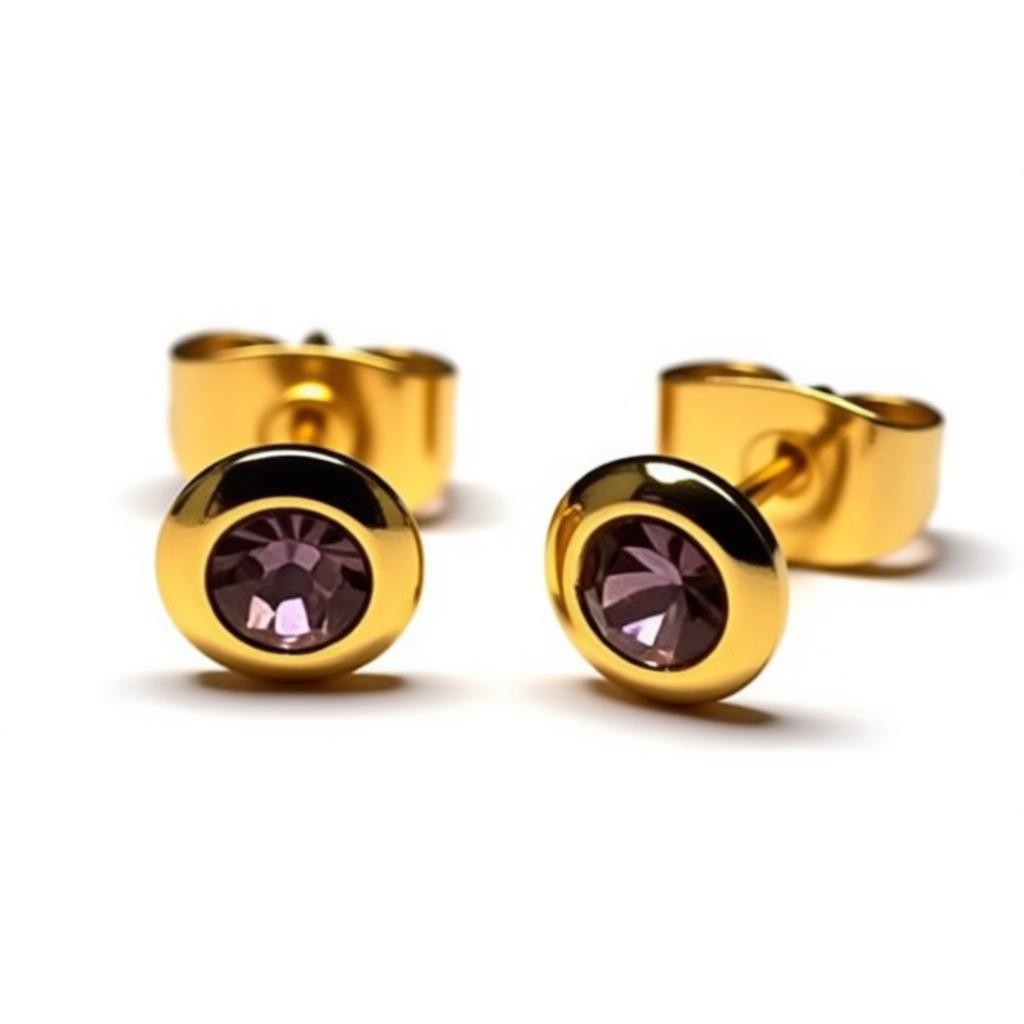 Earrings – Stainless Steel Gold-Colored with Light Purple Crystal (6mm) 