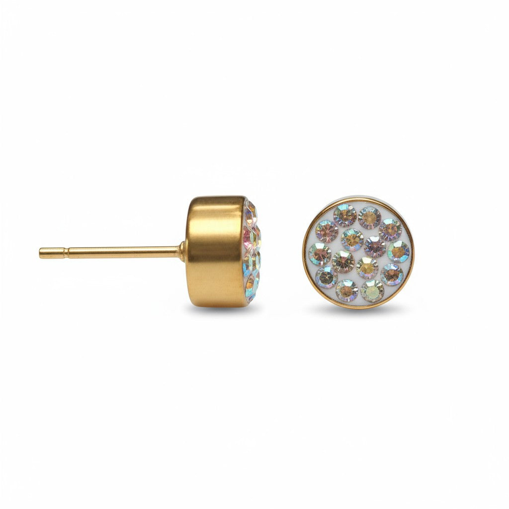 AB transparent stud earrings 6 mm – multicolor shine 