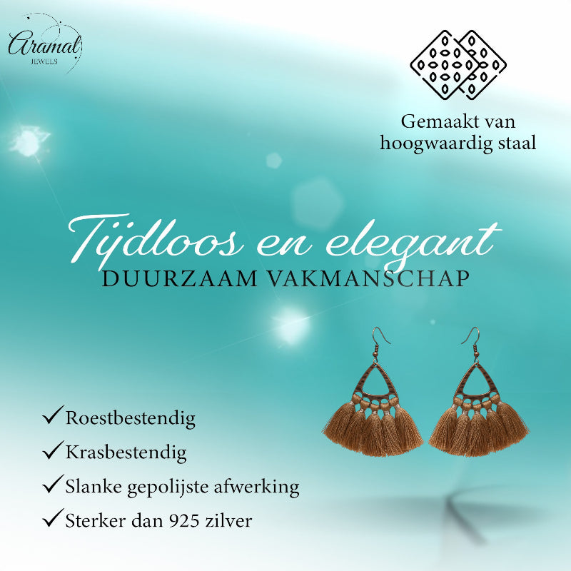 Boho Earrings with Tassels - 55x30mm - Brown