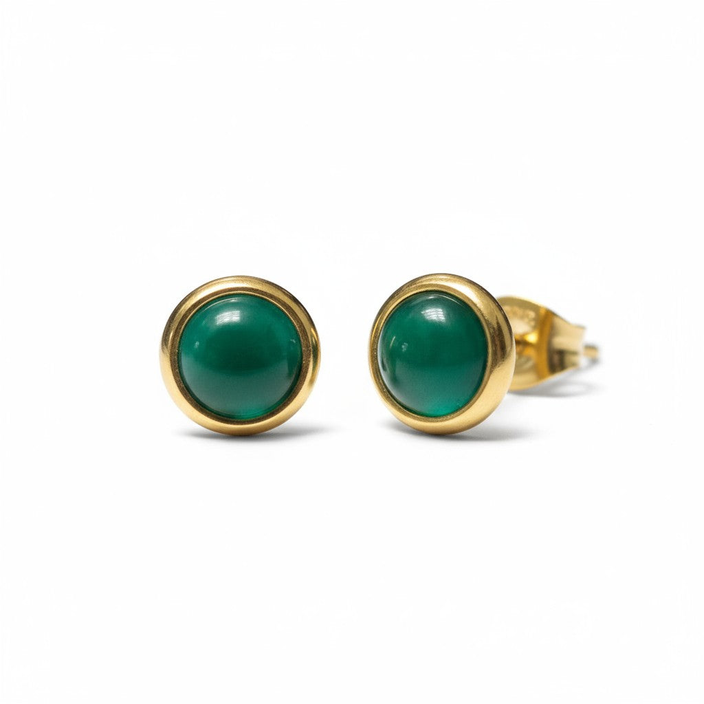 Cat Eye Earrings 8mm – Green - Gold-Colored