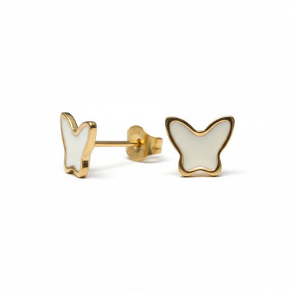 Gold-colored Butterfly Earrings Stainless Steel and Enamel