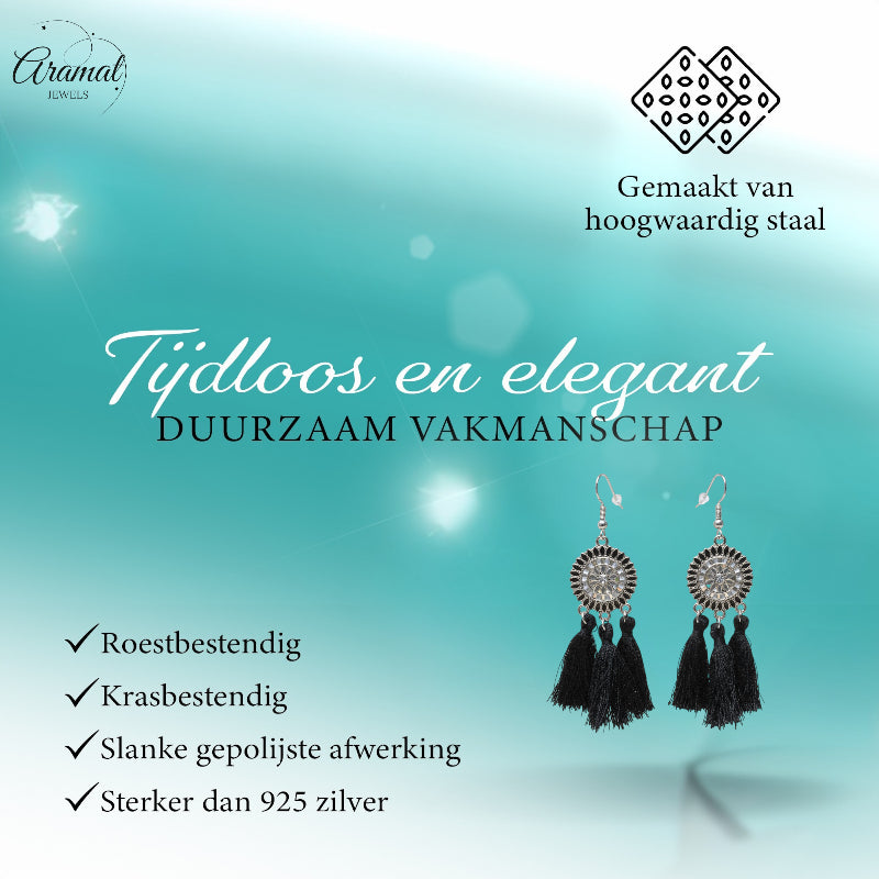 Boucles d'oreilles bohèmes d'été à pompons noirs 75 mm