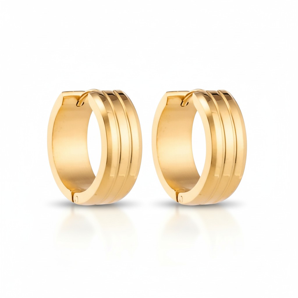 Stainless Steel Earrings with Double Stripes gold color