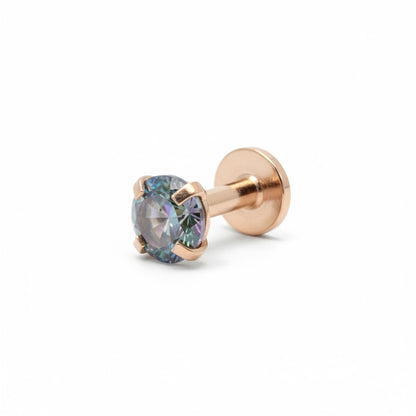 Tragus Helix Piercing – Rose Gold – Multicolor Zirconia 