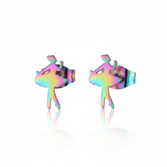 Stainless Steel Ballerina Earrings 12x7mm Multicolor - Dancer Ballet Studs