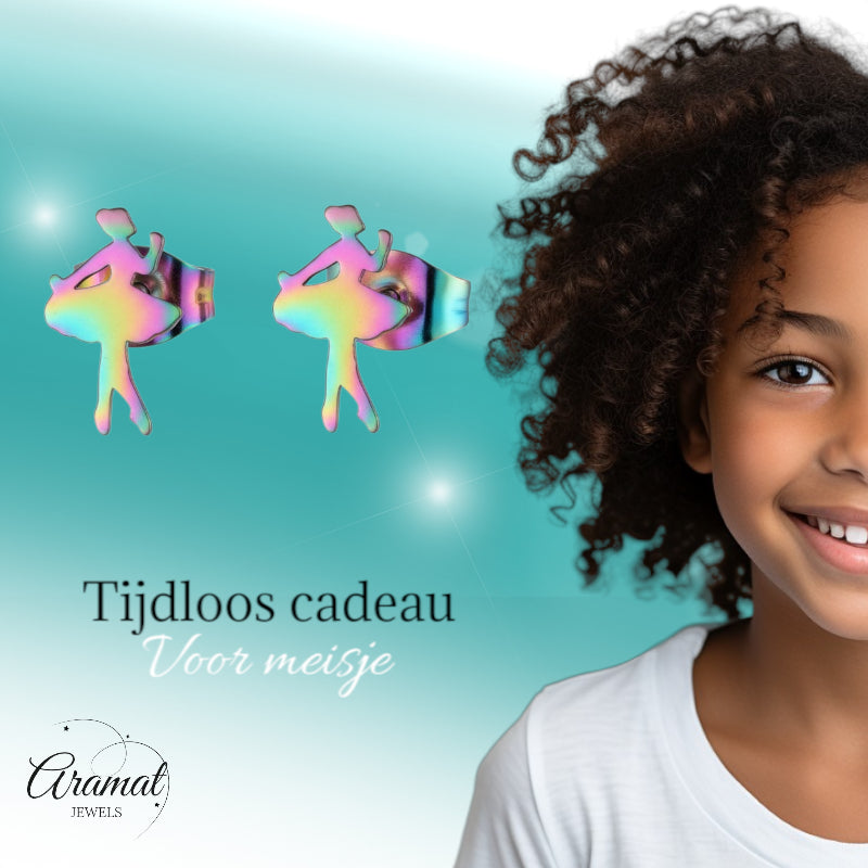 Boucles d'oreilles ballerines en acier inoxydable 12x7mm multicolores - Puces d'oreilles danseuse de ballet