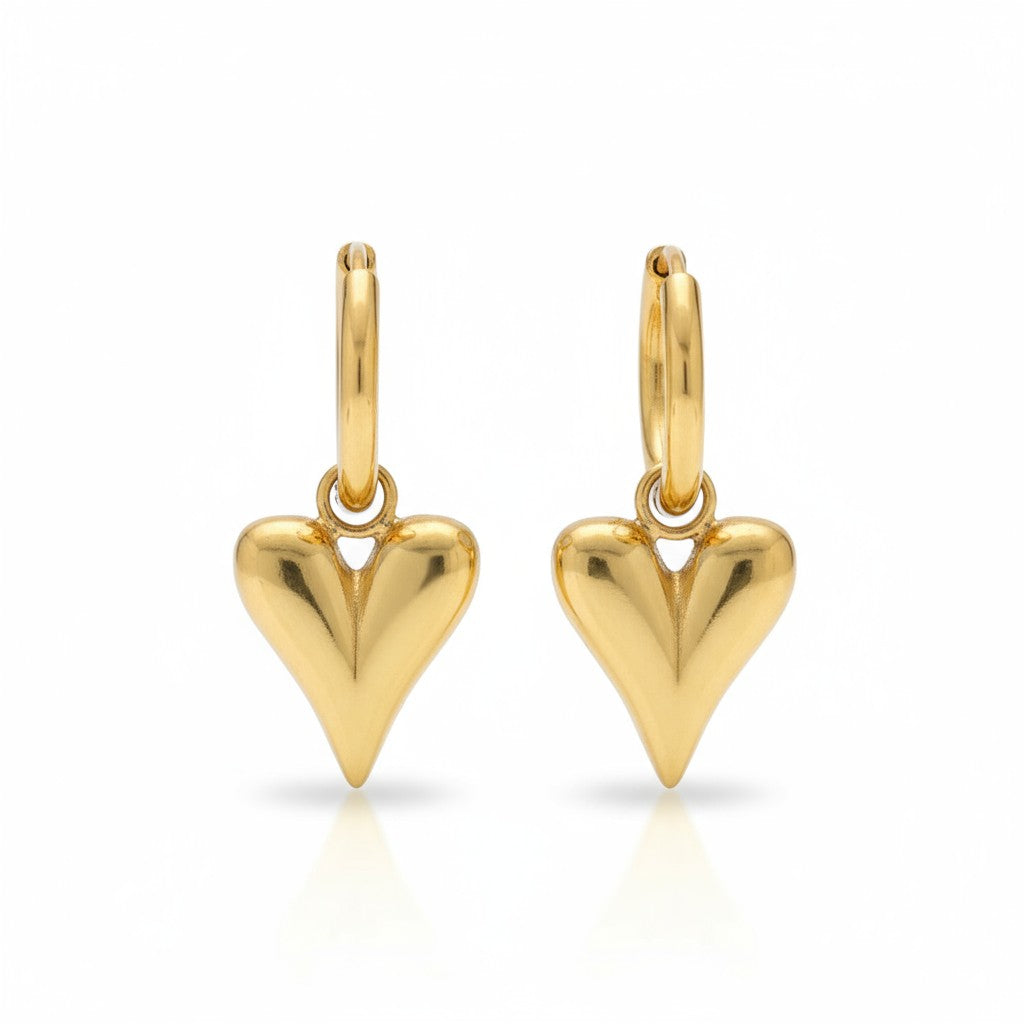 Steel Earrings with Heart Charm Gold Color