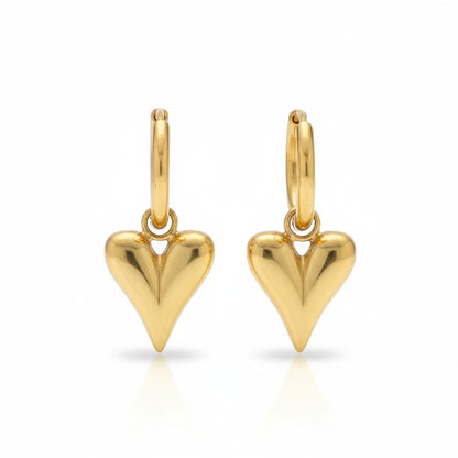 Steel Earrings with Heart Charm Gold Color