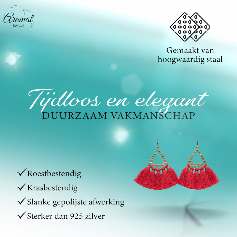 Boucles d'oreilles bohèmes à pompons – Rouges 55 x 30 mm