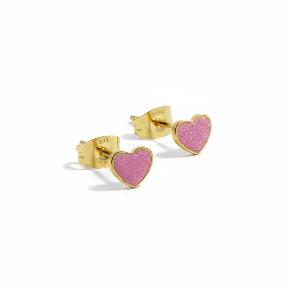 Steel enamel earrings heart with glitter 