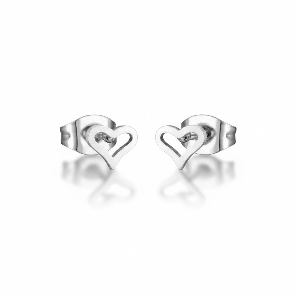 Steel Open Heart Earrings Silver Color 4mm Stainless Steel