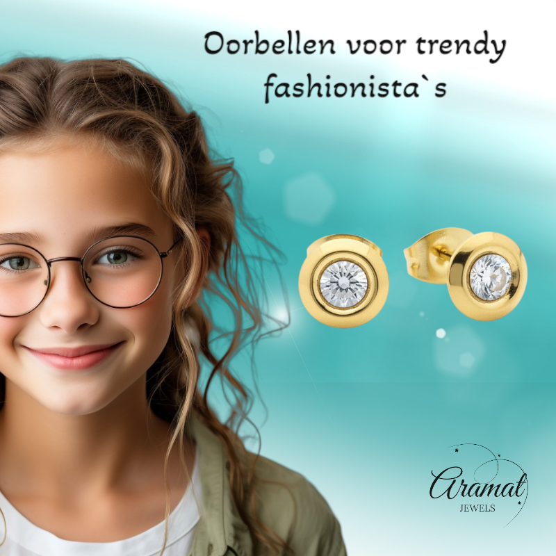 Boucles d'oreilles rondes pour femmes avec cristal - acier inoxydable 