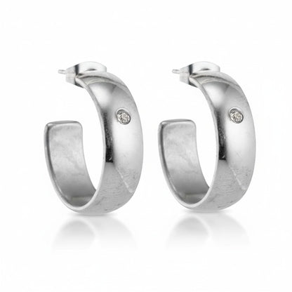 Boucles d'oreilles créoles de 23 mm, ornées de zirconiums créoles, en acier inoxydable argenté, unisexe 