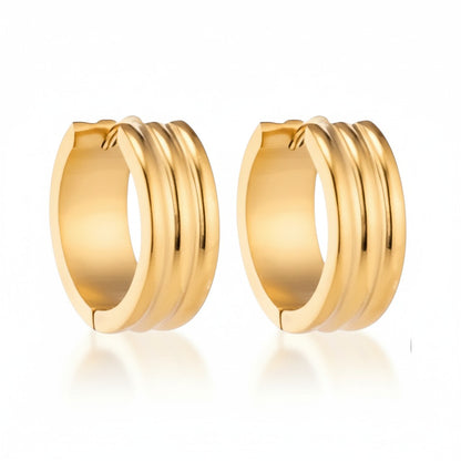 Hoop Earrings – Stainless Steel Gold Color with Two Stripes (13mm or 20mm)