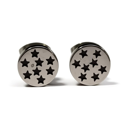 Earrings – Stainless Steel Star Pattern Silver/Black (8mm) 