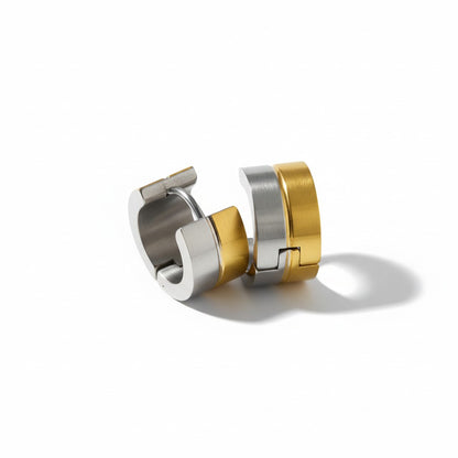 Earrings – Bicolor stainless steel with gold and silver stripes (13mm) 