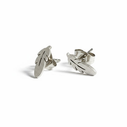 Steel Stud Earrings Feathers Silver Color – 9x3mm