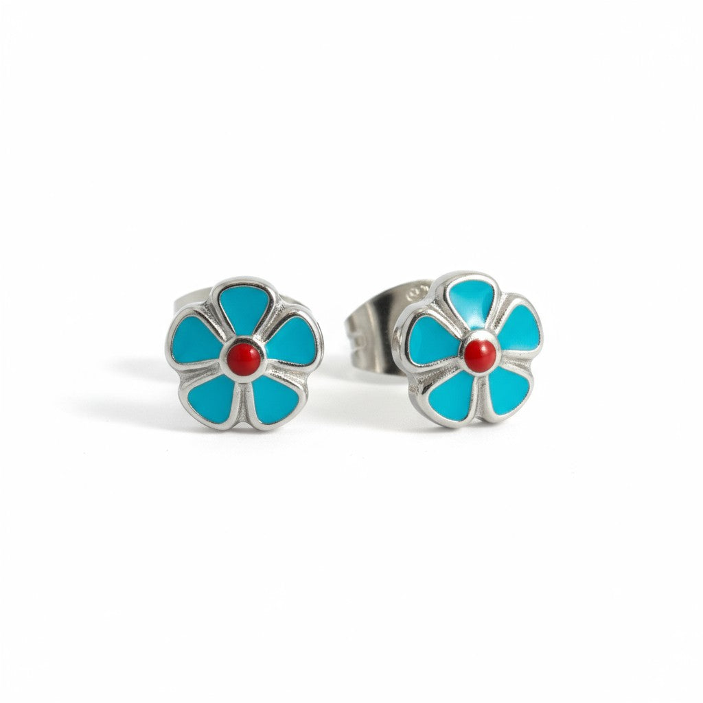 Steel enamel flower earrings 