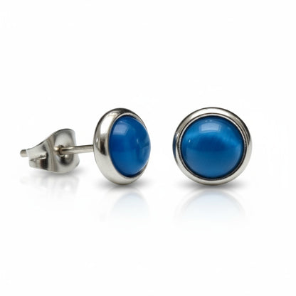 Boucles d'oreilles œil-de-chat en acier 8 mm – Bleu foncé