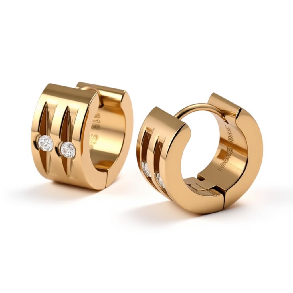 Boucles d'oreilles – Huggies en acier et zircone couleur or rose (13 mm)