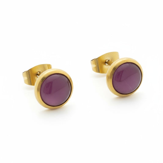 Cat Eye Earrings 8mm – Pink - Gold-Colored