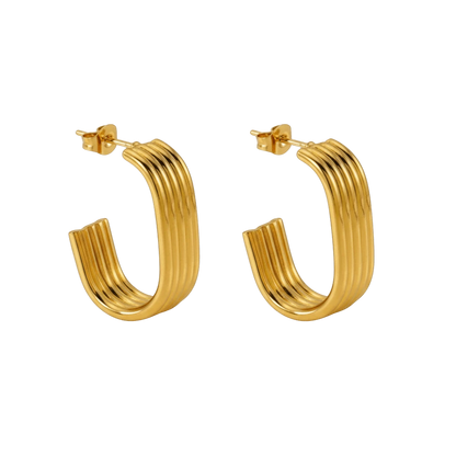 Rechthoekige Oorstekers Streepjesmotief Goudkleurig Staal - Aramat Jewels - RVS Sieraden - Oorbellen - cadeautip