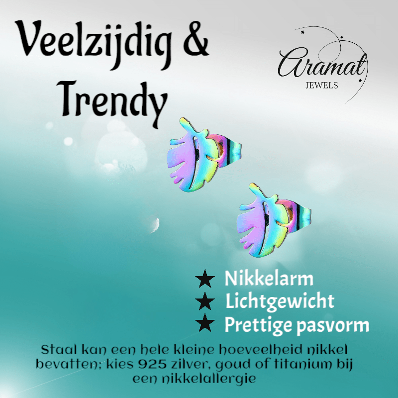 Regenboog blad oorbellen 9 mm - oor154 - Oorbellen kopen# - 9mm - alles - blad