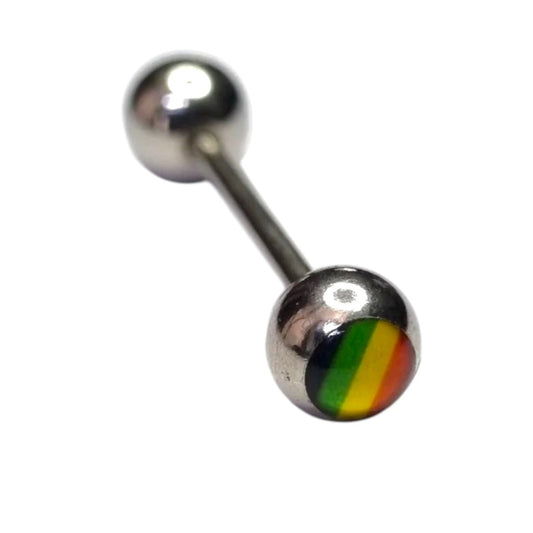 Een paar titanium stalen barbells in regenboogkleur