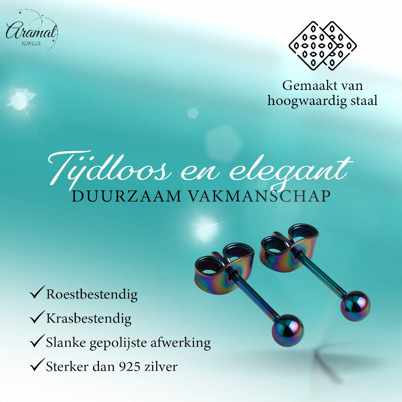 Regenboogkleurige bolletjes oorstuds 3 mm - oor4132 - Oorbellen kopen# - 3mm - alles - bolletjes