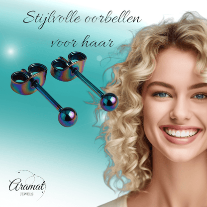 Regenboogkleurige bolletjes oorstuds 3 mm - oor4132 - Oorbellen kopen# - 3mm - alles - bolletjes