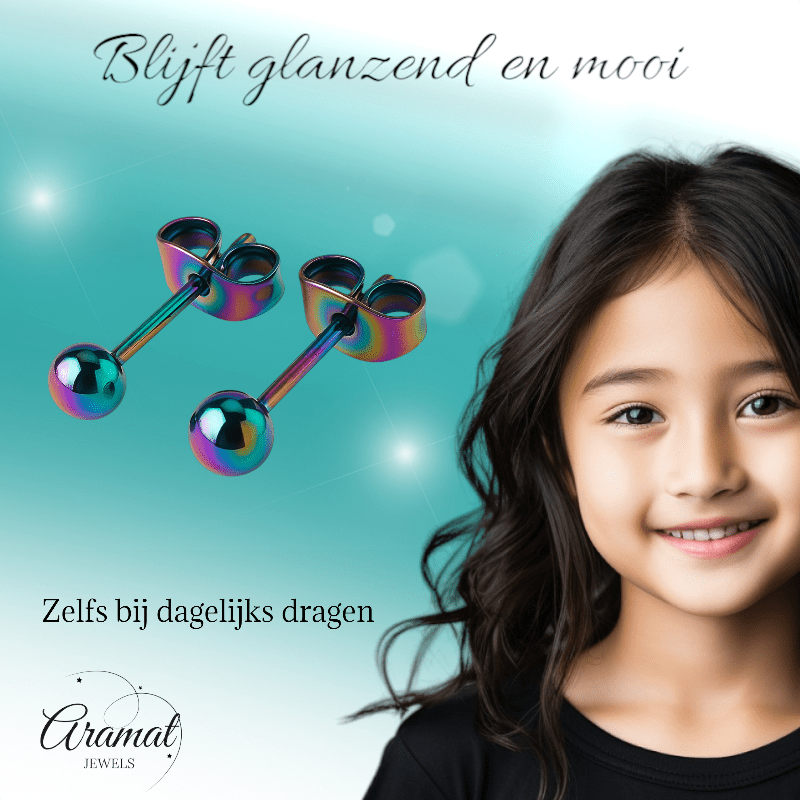 Regenboogkleurige bolletjes oorstuds 4 mm - oor4141 - Oorbellen kopen# - 4mm - alles - bolletjes