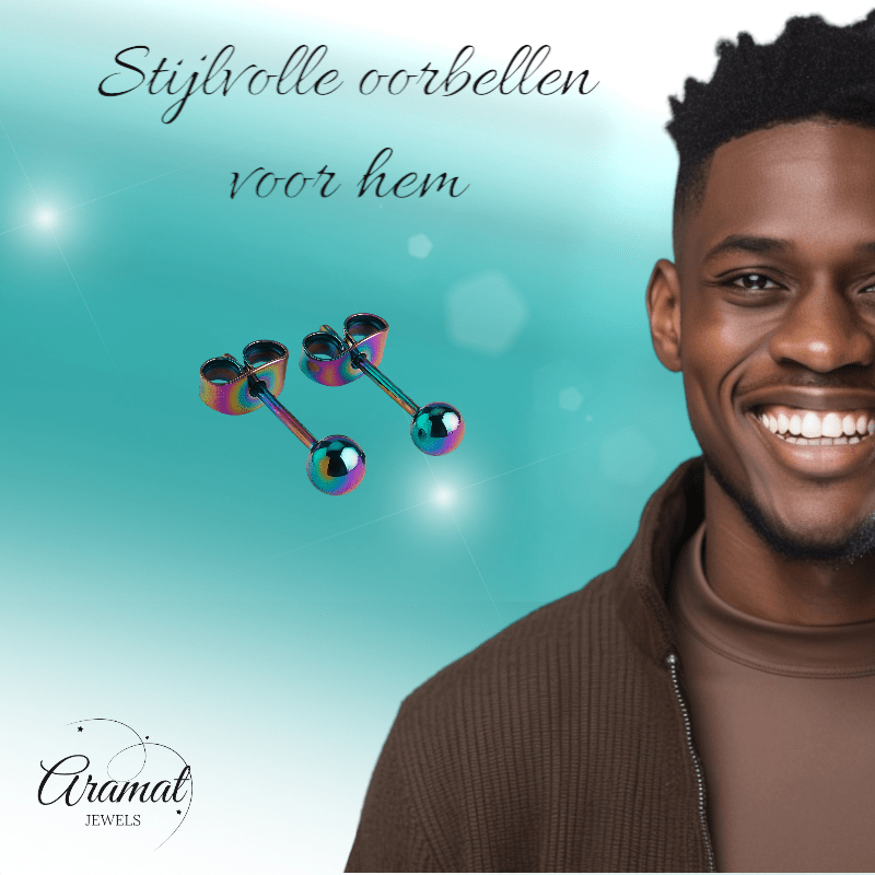 Regenboogkleurige bolletjes oorstuds 4 mm - oor4141 - Oorbellen kopen# - 4mm - alles - bolletjes