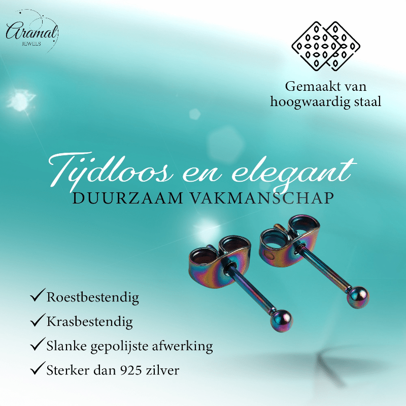 Regenboogkleurige mini oorstuds 2 mm - oor4130 - Oorbellen kopen# - 2mm - alles - bolletjes