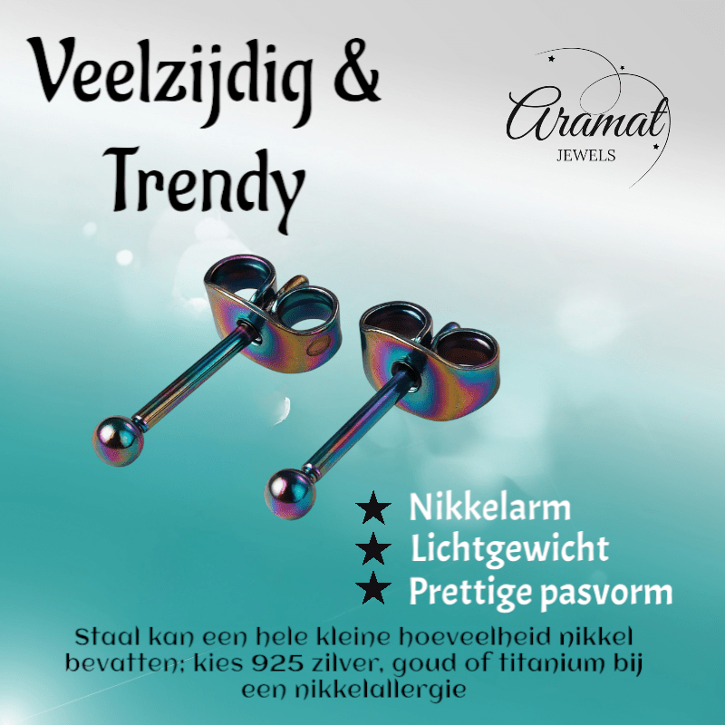 Regenboogkleurige mini oorstuds 2 mm - oor4130 - Oorbellen kopen# - 2mm - alles - bolletjes