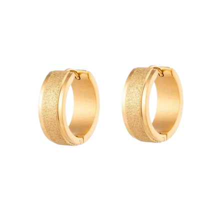 Hoop Earrings – Stainless Steel Gold Color with Sandblasted Texture (13mm or 20mm)