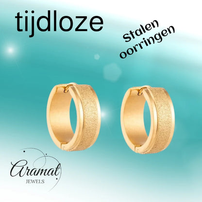 Hoop Earrings – Stainless Steel Gold Color with Sandblasted Texture (13mm or 20mm)