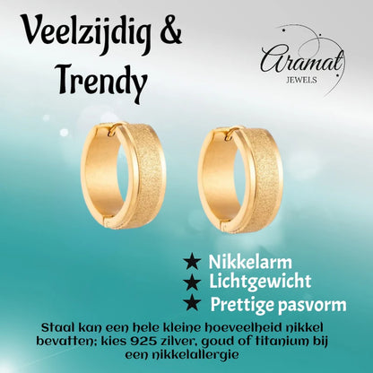 Hoop Earrings – Stainless Steel Gold Color with Sandblasted Texture (13mm or 20mm)