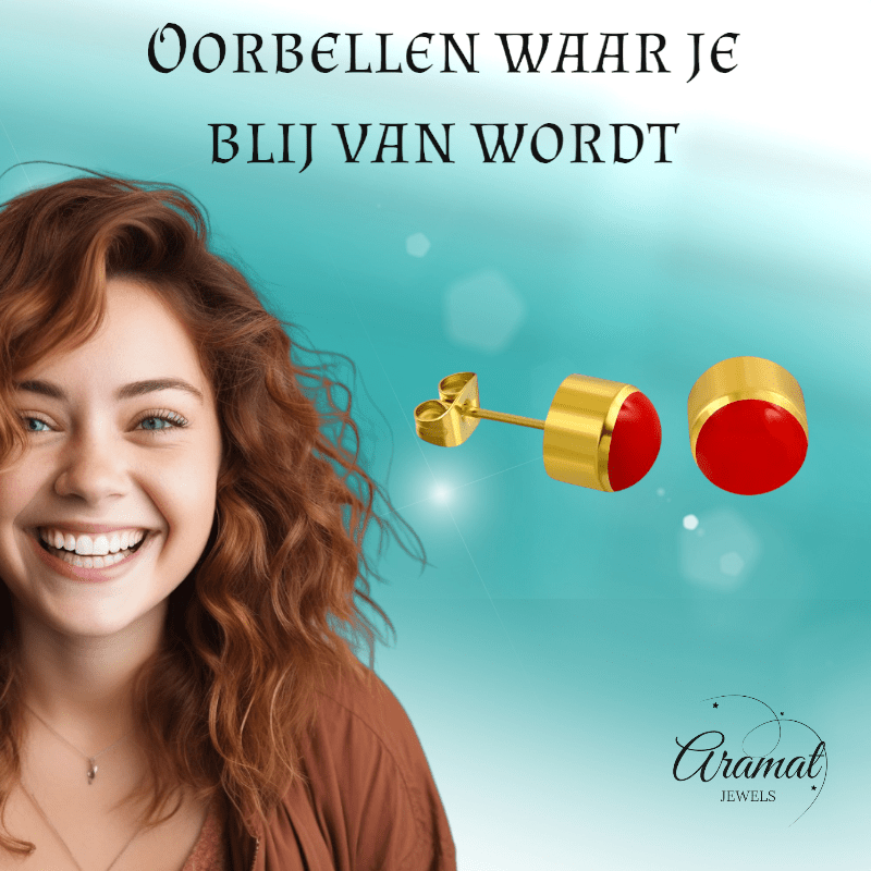 Rode Emaille Oorbellen met Goudkleurige Staal 4mm - oor2591 - ebe017 - Oorbellen kopen# - 4mm - alles