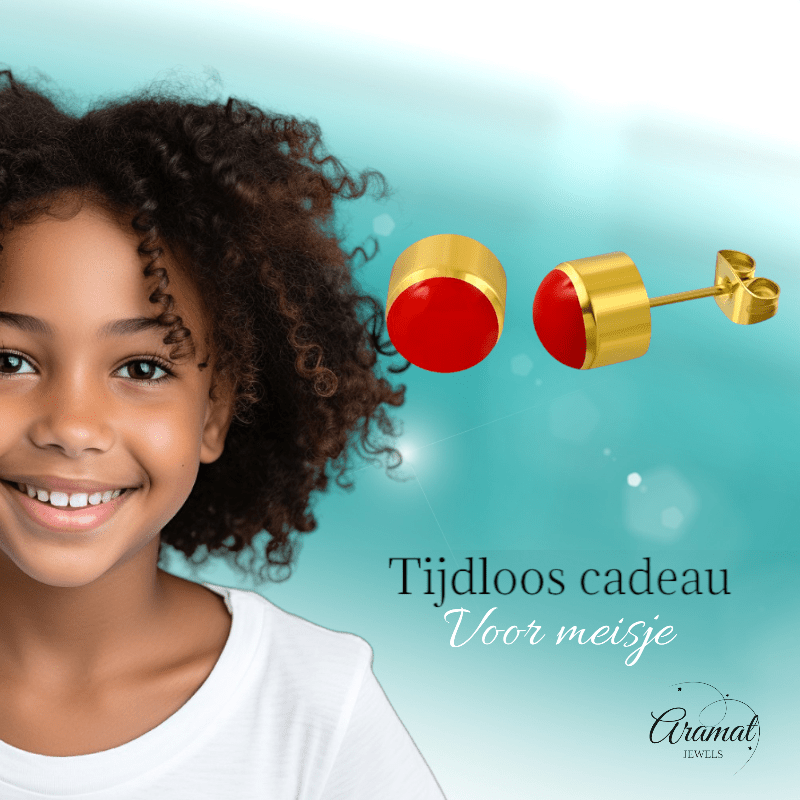 Rode Emaille Oorbellen met Goudkleurige Staal 4mm - oor2591 - ebe017 - Oorbellen kopen# - 4mm - alles