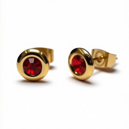 Earrings – Steel Red Crystal Gold-Colored (8mm) 