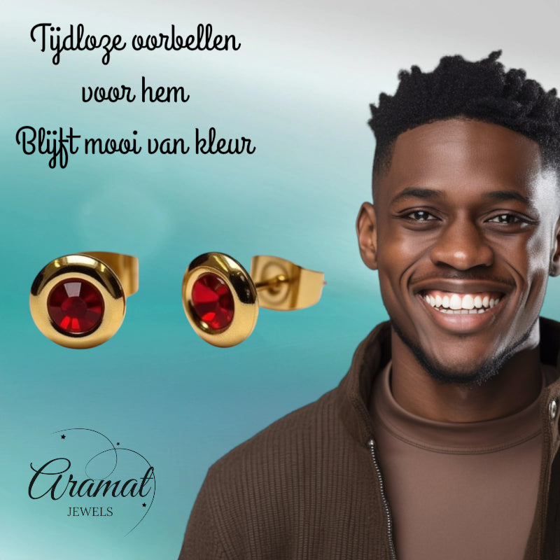 Earrings – Steel Red Crystal Gold-Colored (8mm) 