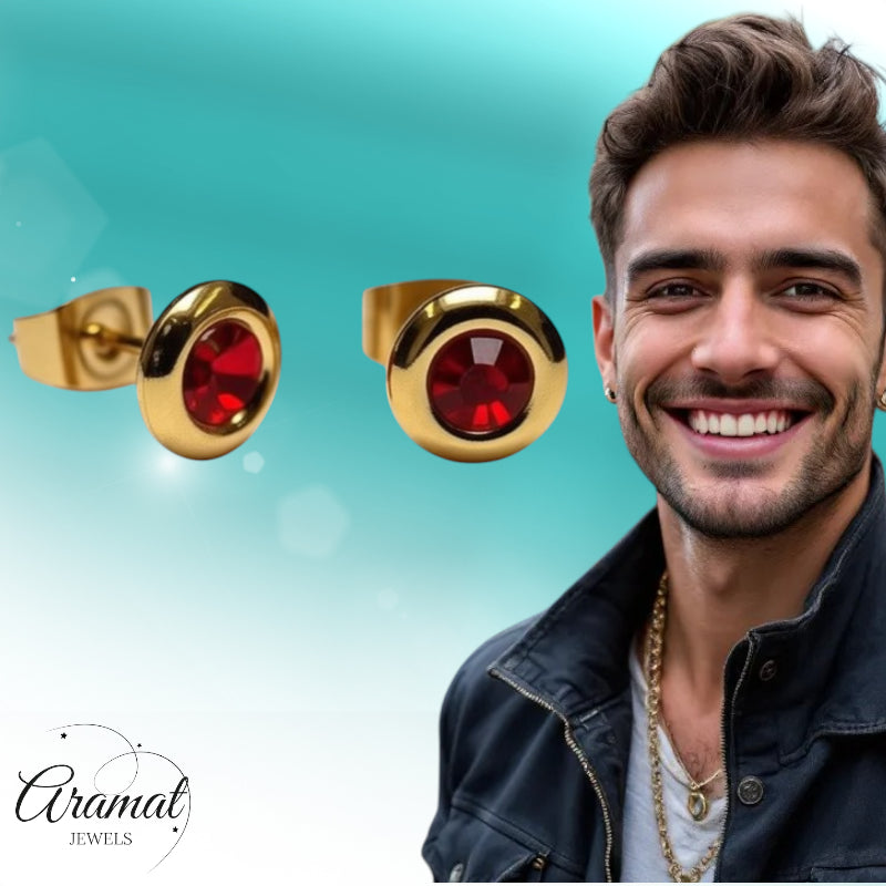 Earrings – Steel Red Crystal Gold-Colored (8mm) 