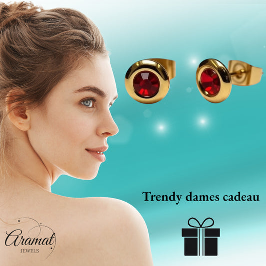 Earrings – Steel Red Crystal Gold-Colored (8mm) 