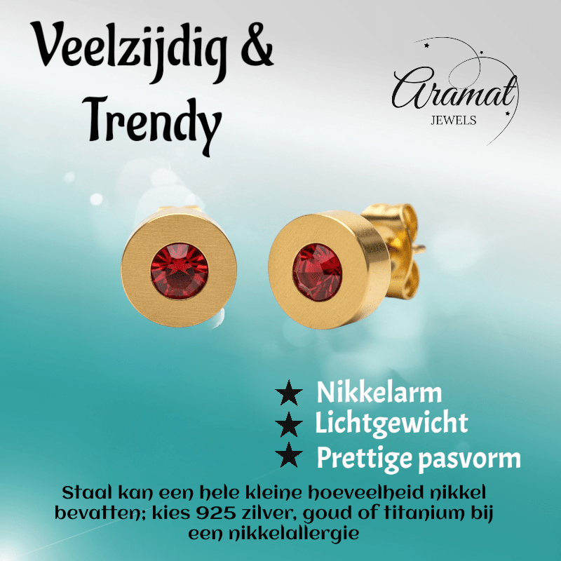Rode Kristal Oorbellen met goudkleurige Afwerking - Aramat Jewels - Oorbellen - cadeautip