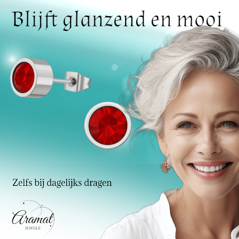 Rode kristal oorstekers – 5mm zilverkleur RVS - Aramat Jewels - Oorbellen - cadeautip