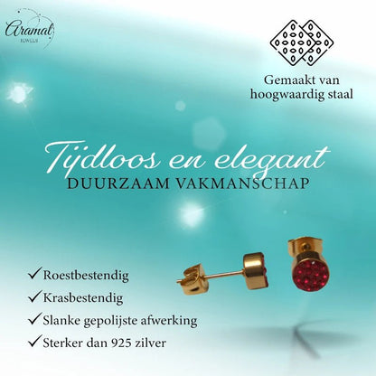 Rode kristallen oorstekers 6 mm – goudkleurig - oor3103 - Oorbellen kopen# - 6mm - alles - cadeau