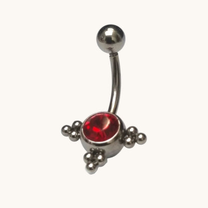Red Zirconia Steel Navel Piercing with Silver Dots