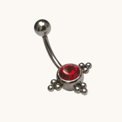 Red Zirconia Steel Navel Piercing with Silver Dots